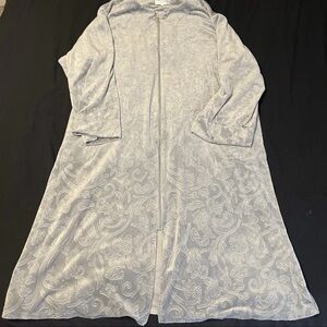 MISS ELAINE ROBE PLUSH FLEECE FULL Paisley ZIP LOUNGE BATH SILVER SZ: 3X